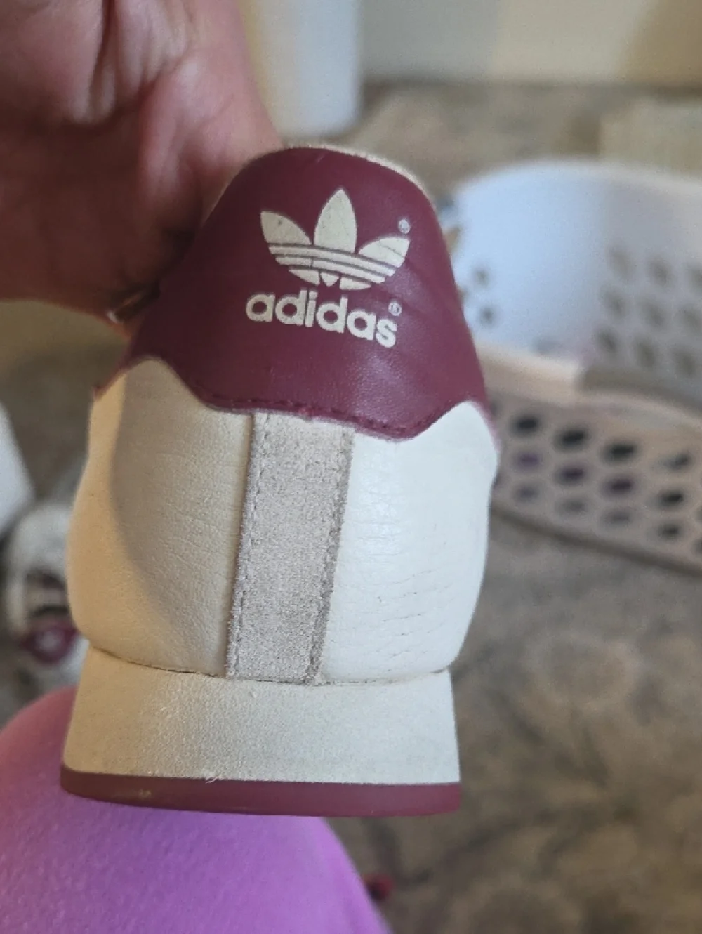 adidas Samoa Leather Sneakers in White and Burgundy - Picture 2 of 4